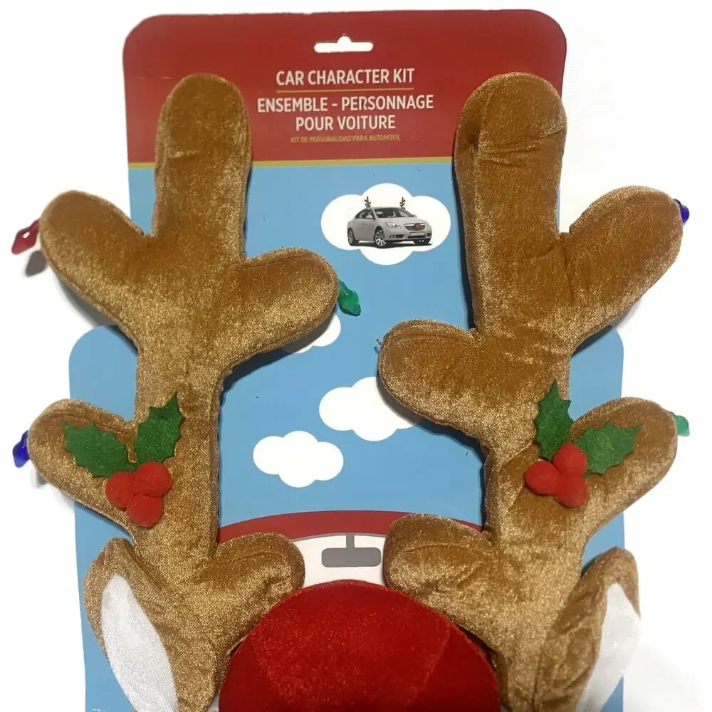 Amscan Christmas Reindeer Car Kit 3pc Plush Antlers & Red Nose Decorating